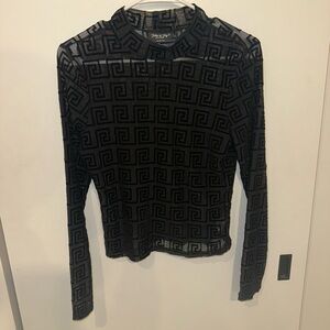 NWOT Sheer Black Geometric Pattern Top
